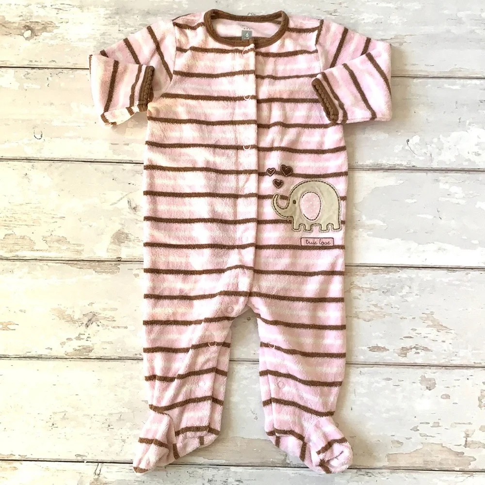 Carters 6m Baby Girl Terry Footie Sleeper Pajamas One Piece Outfit Pink Stripes